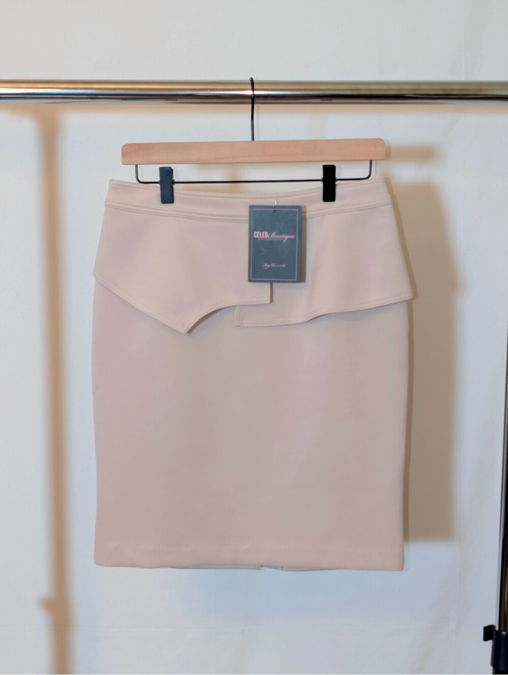 House of CB Celeb Boutique Peplum Pencil Skirt Womens L Pink Nude Asymmetric